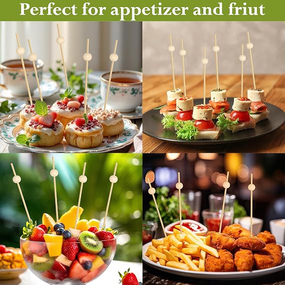 1000 Pieces Cocktail Picks, 4.7 Inch Wooden Fancy Toothpicks for Appetizers food Drinks, Decorative Long Appetizer Skewers Food Picks for Charcuterie Boards Accessories Party Supplies