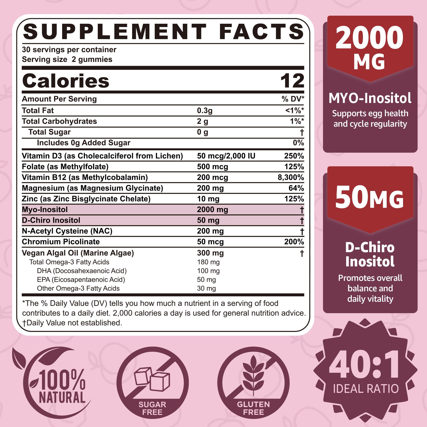 NEVISS Myo-Inositol & D-Chiro Inositol Gummies for Women w/Methylfolate D3 — Amazon image 2