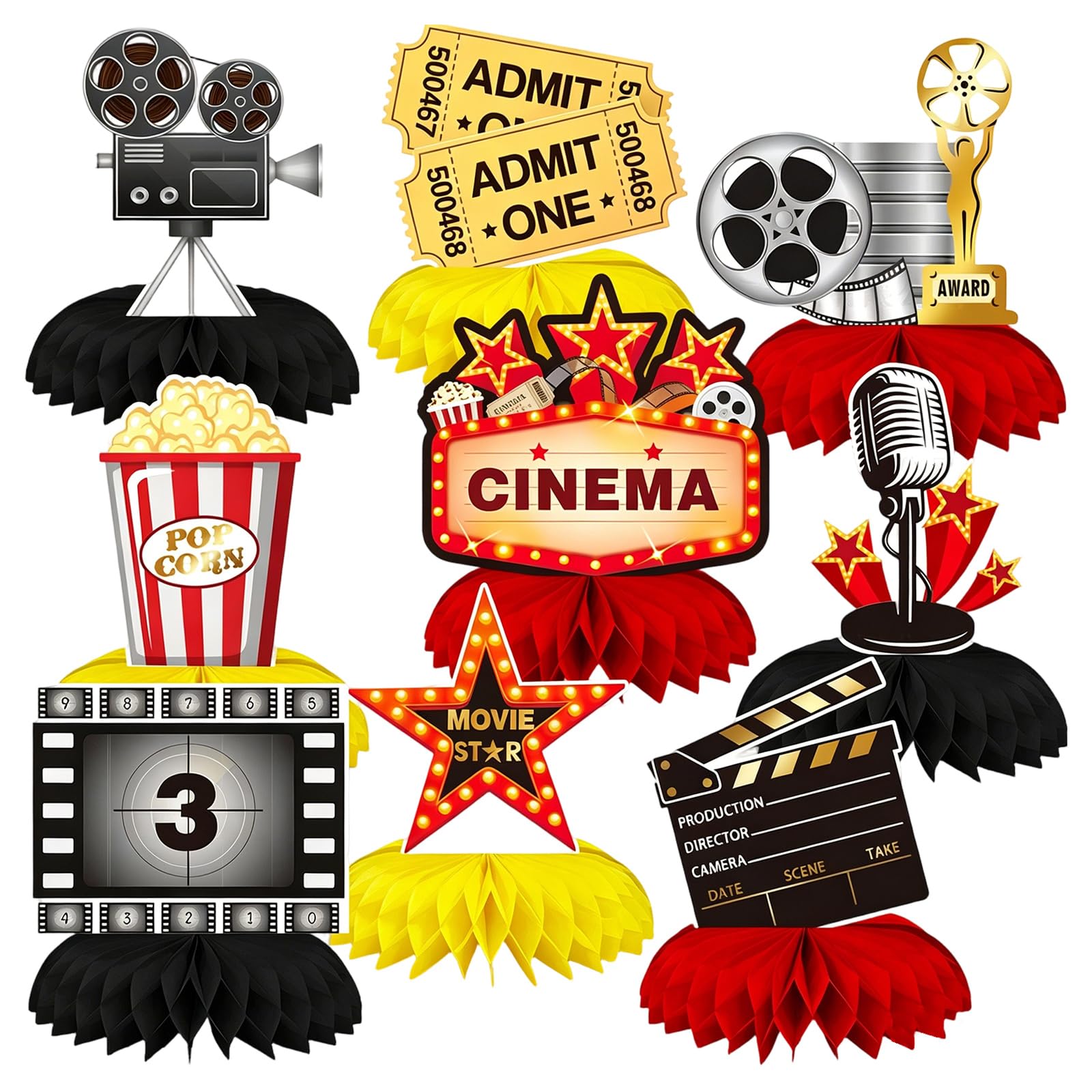 Zxfdsfdbnm Movie Party Centerpieces 9 Piece Honeycomb Table Decorations Cardstock Theme Centerpiece Set for Birthday Tables Birthday Supplies Buffet Theme Table Layout Station Decor
