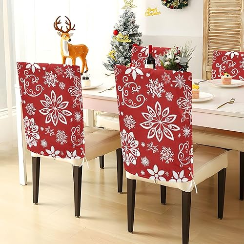 Miniatura 4 de Christmas Red Floral Snowflake Decorative Chair Back Covers for Dining Room Washable Office Chair Covers cobertores para sillas de comedor Set of 6