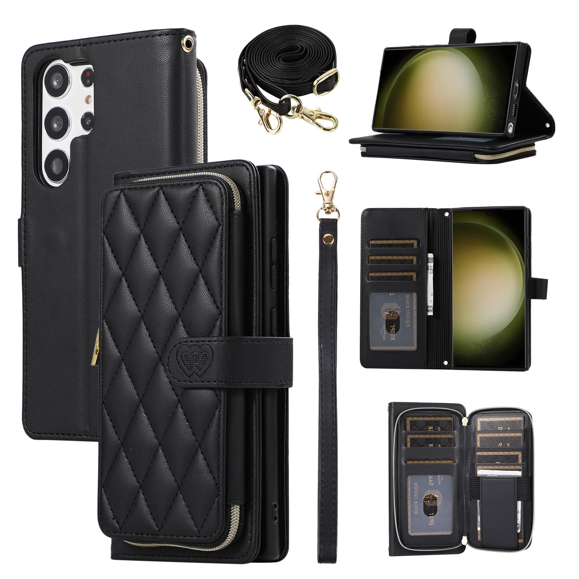 for Samsung Galaxy S24 Ultra Case Wallet, 6-Card Holder, Black