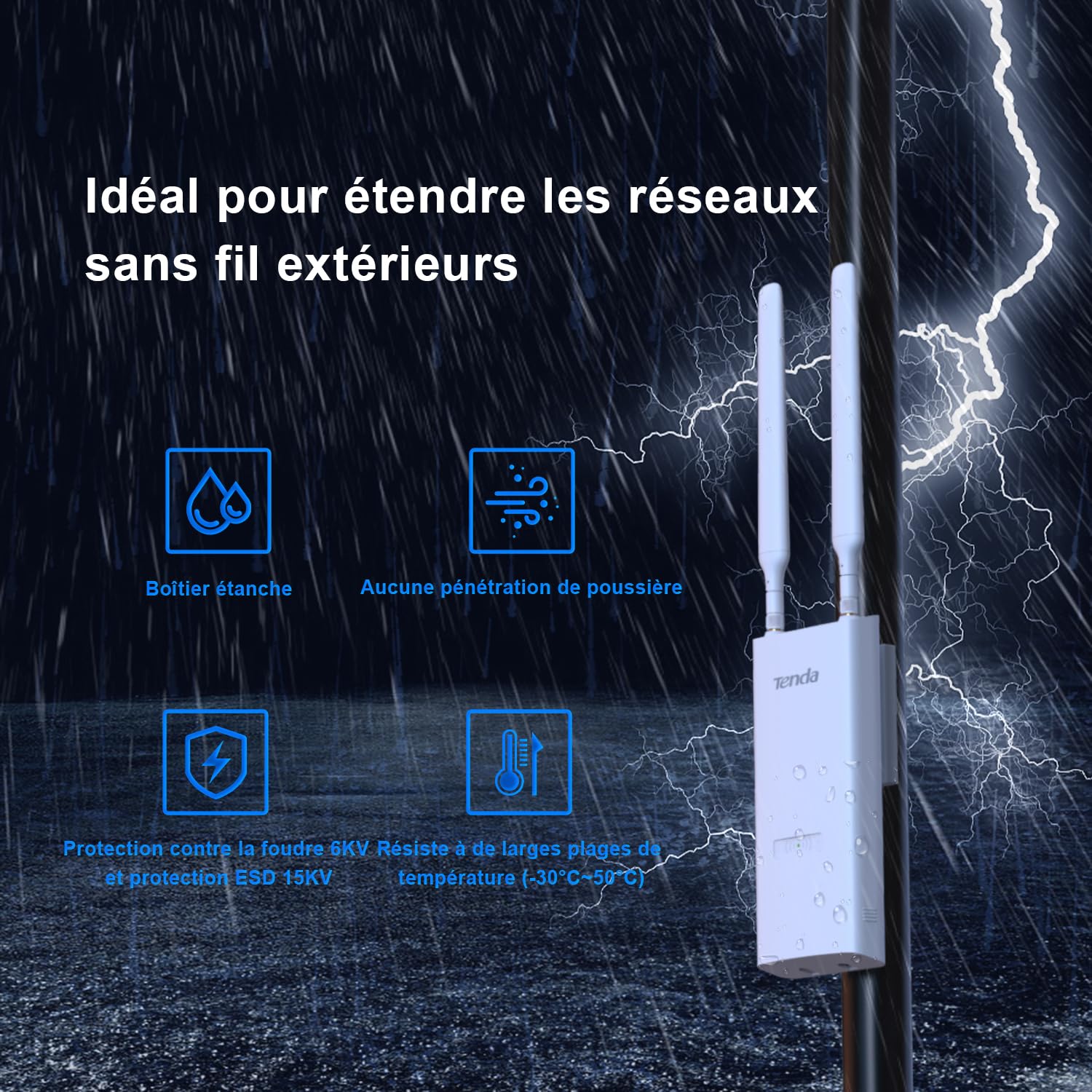 Tenda OAP1200 AC1200 Outdoor Gigabit Wireless Access Point, Dual Band, 1 Port Gigabit Ethernet Support PoE+/Passive PoE, Wall Mount/Pole, IP65 Waterproof, MU-MIMO, AP/Repeater Modes