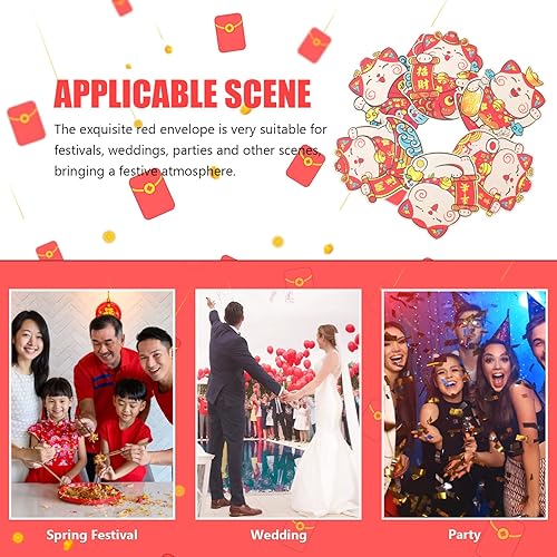 Miniatura 3 de Didiseaon 12 sobres rojos chinos Maneki Neko Lucky Cat Money Red Pack Hong Bao para el año 2023 del conejo Spring Festival suministros de Navidad