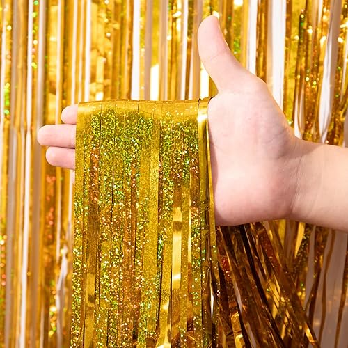 Miniatura 2 de Cortinas de fondo de flecos de papel de aluminio, decoraciones de fiesta de cumpleaños, graduación, baby shower, revelación de género, discoteca, 3