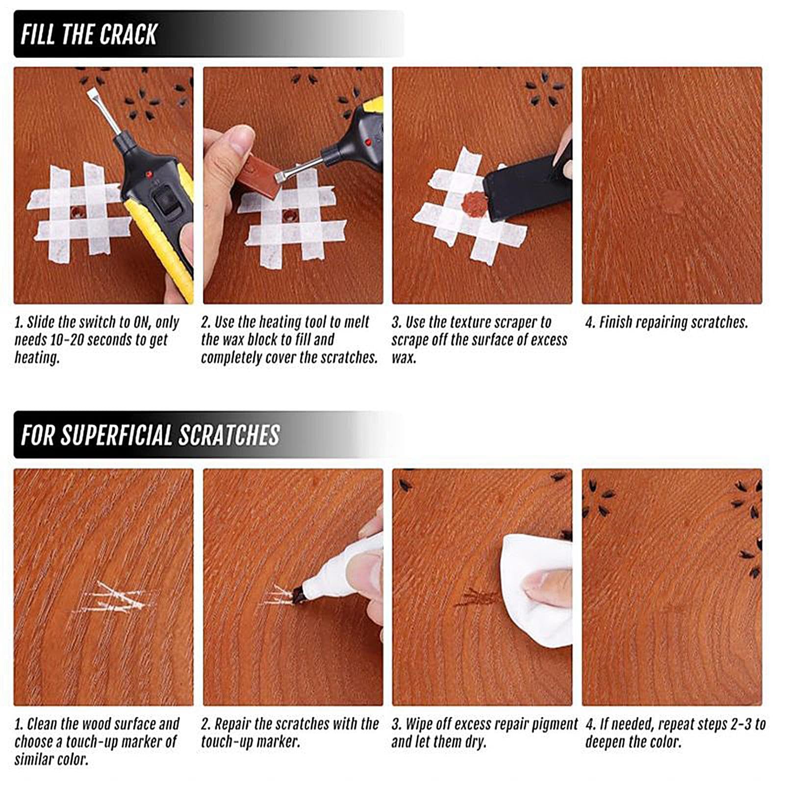 Kit reparación laminado Marcador pintura impermeable y pintable | Kit de reparación para muebles de madera Marcador pintura impermeable y pintable para armario, suelo, cocina, baño, puerta