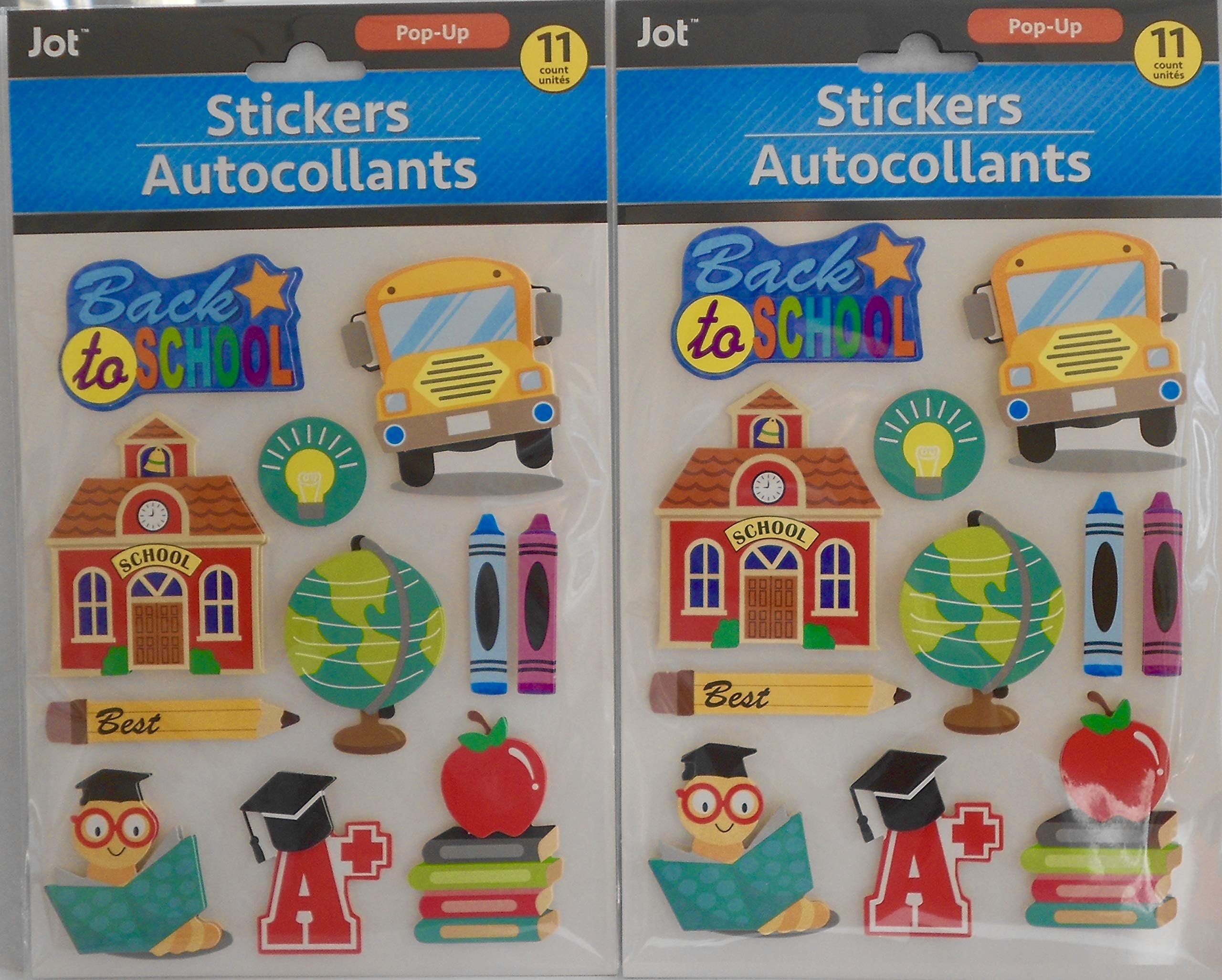 2 Packs Dimensional (Pop-Up) "Back to School" Themed Sticker/Embellishments Medley Bundle - 22 Stickers