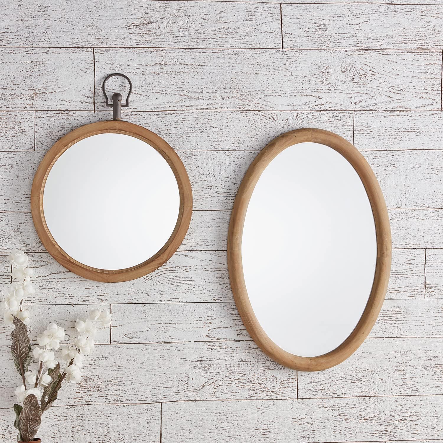 47th & Main Oval Wood Wall Mirror, 24 x 16-Inches, Natural