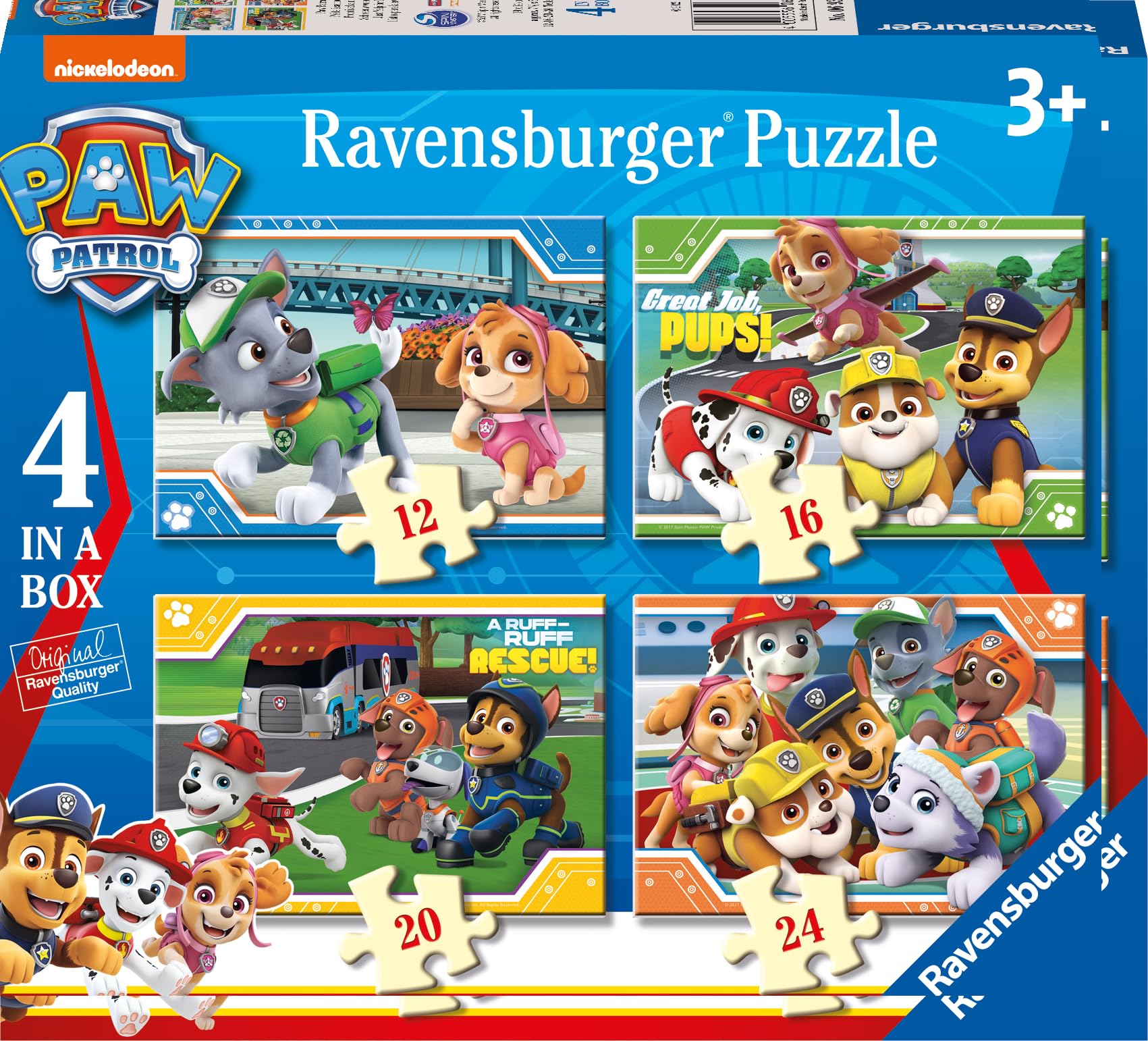 Ravensburger Paw Patrol 4 in Box Jigsaw Puzzles for Kids Age 3 Years Up - 12, 16, 20 & 24 Pieces - Gifts for Kids