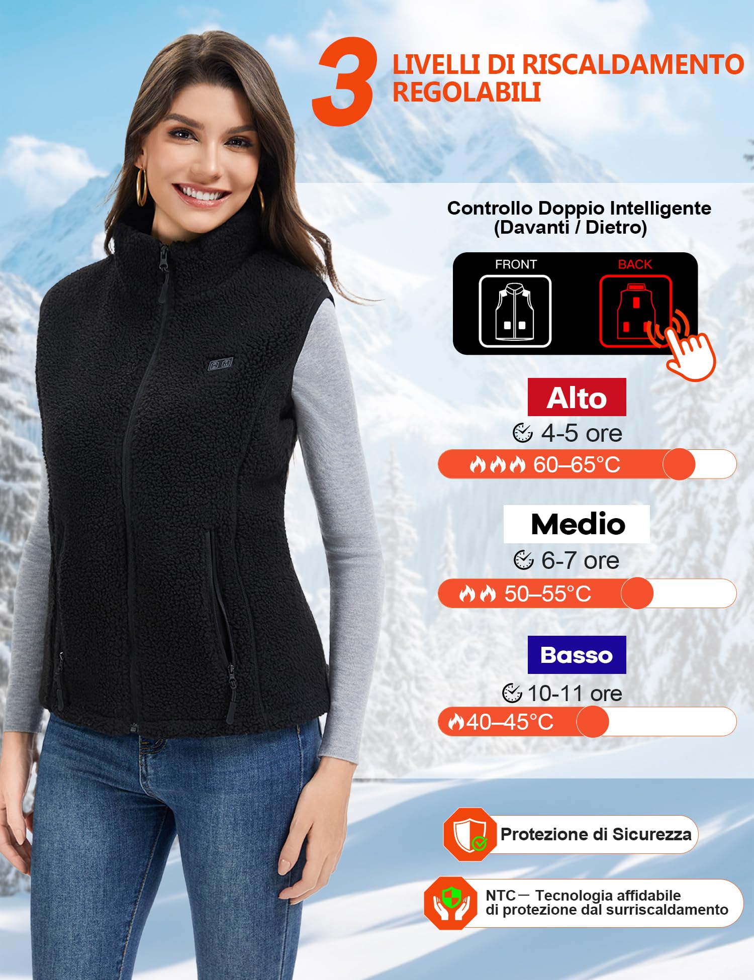 Gilet Riscaldato Donna con Batteria 18400mAh, 8 Zone Riscaldanti, Gilet Termico Donna in Pile, Lavabile, Riscaldabile per Inverno Esterno