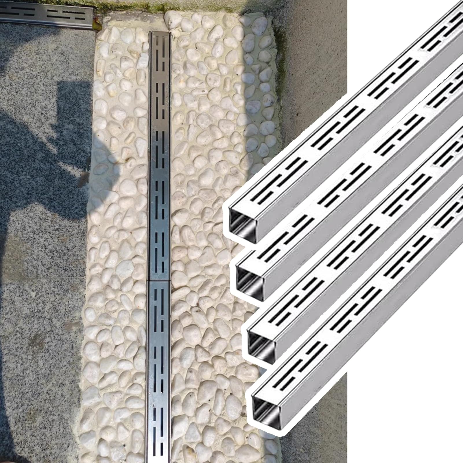 Caniveau extérieur drainage trottoirs allées et grille amovible