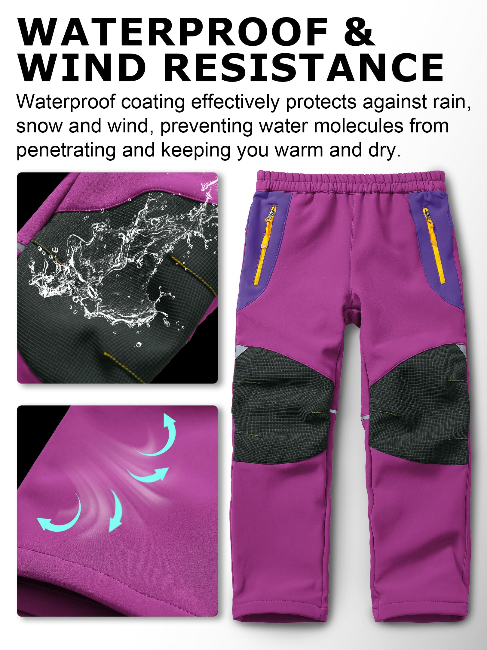 Kinder Softshellhose Wasserdicht Skihose Warm Outdoorhose Thermohose Gefüttert Winterhose Wanderhose Cargohose für Jungen und Mädchen