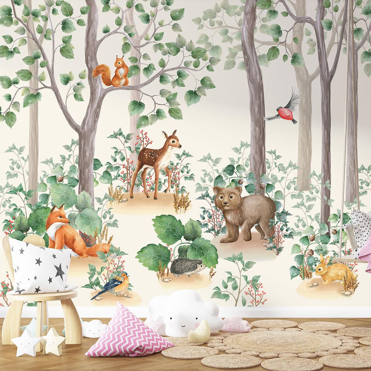 Papier peint panoramique forêt Lumalea crée une chambre d'enfant féerique grand format
