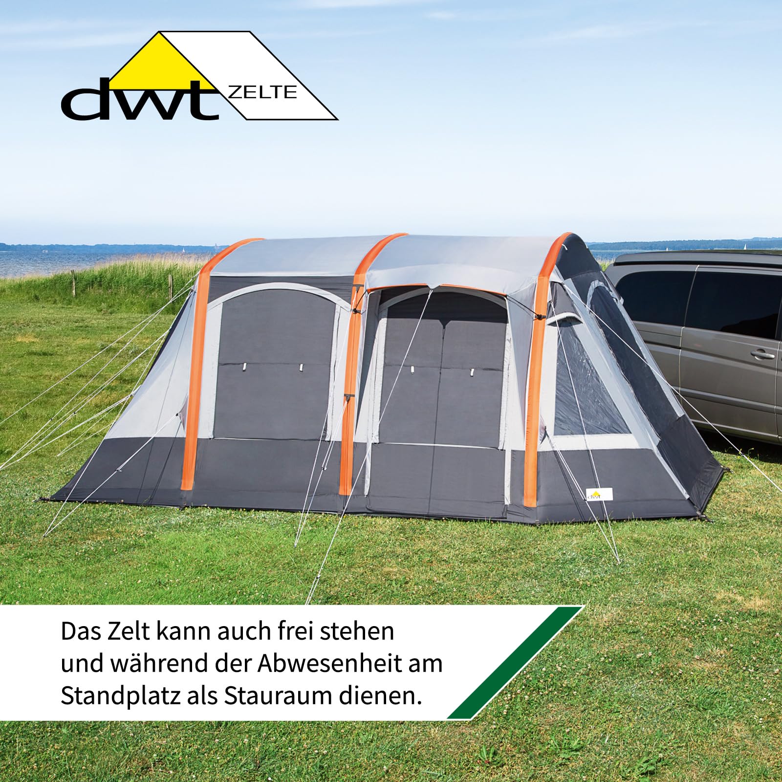 dwt Busvorzelt Pegasus Air 500x300 cm, grau, Texolan 30, aufblasbar, freistehend, Mobilzelt für Busse mit 180-220 cm Höhe