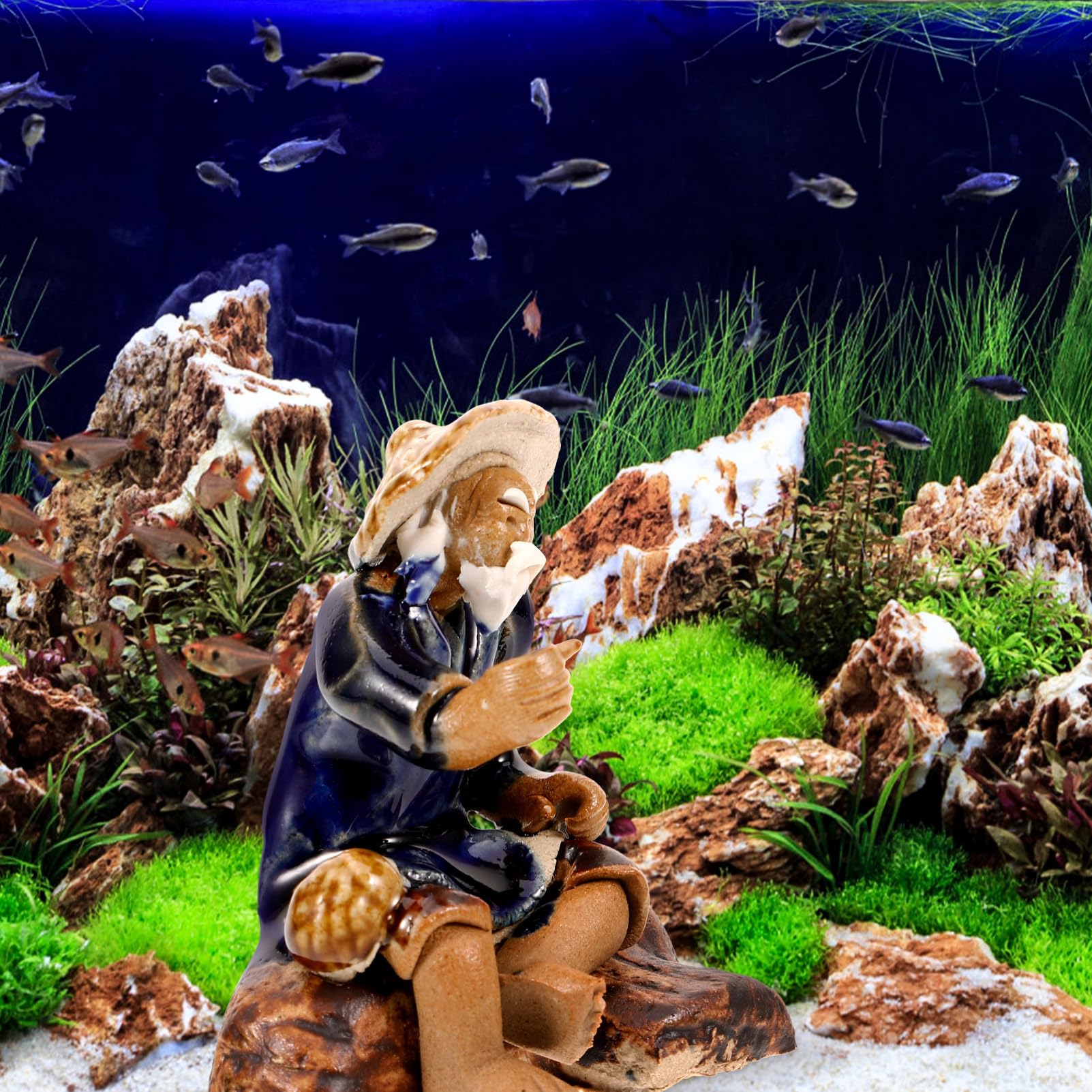 Amazon.co.jp: iplusmile 魚 水槽 装飾 漁師 彫像 マイクロ 風景 装飾