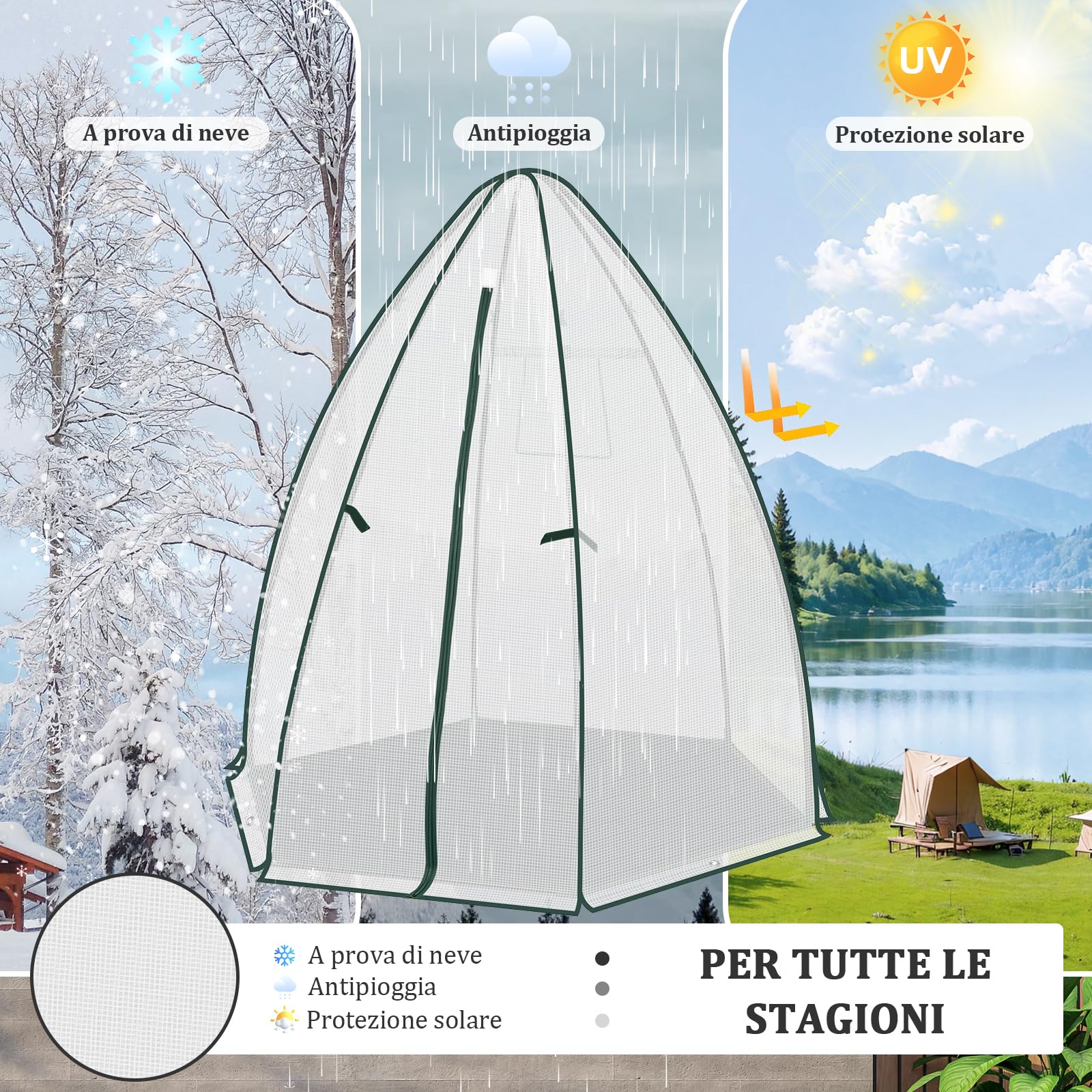 WOLTU Serra, Tenda di Coltivazione, Mini Serra, 130gsm PE Isolante Piccola Serra Semi-Traslucida con Porte a Zip e Telo di Fondo per Giardino, Patio, Esterno, 160x160x180cm, Verde