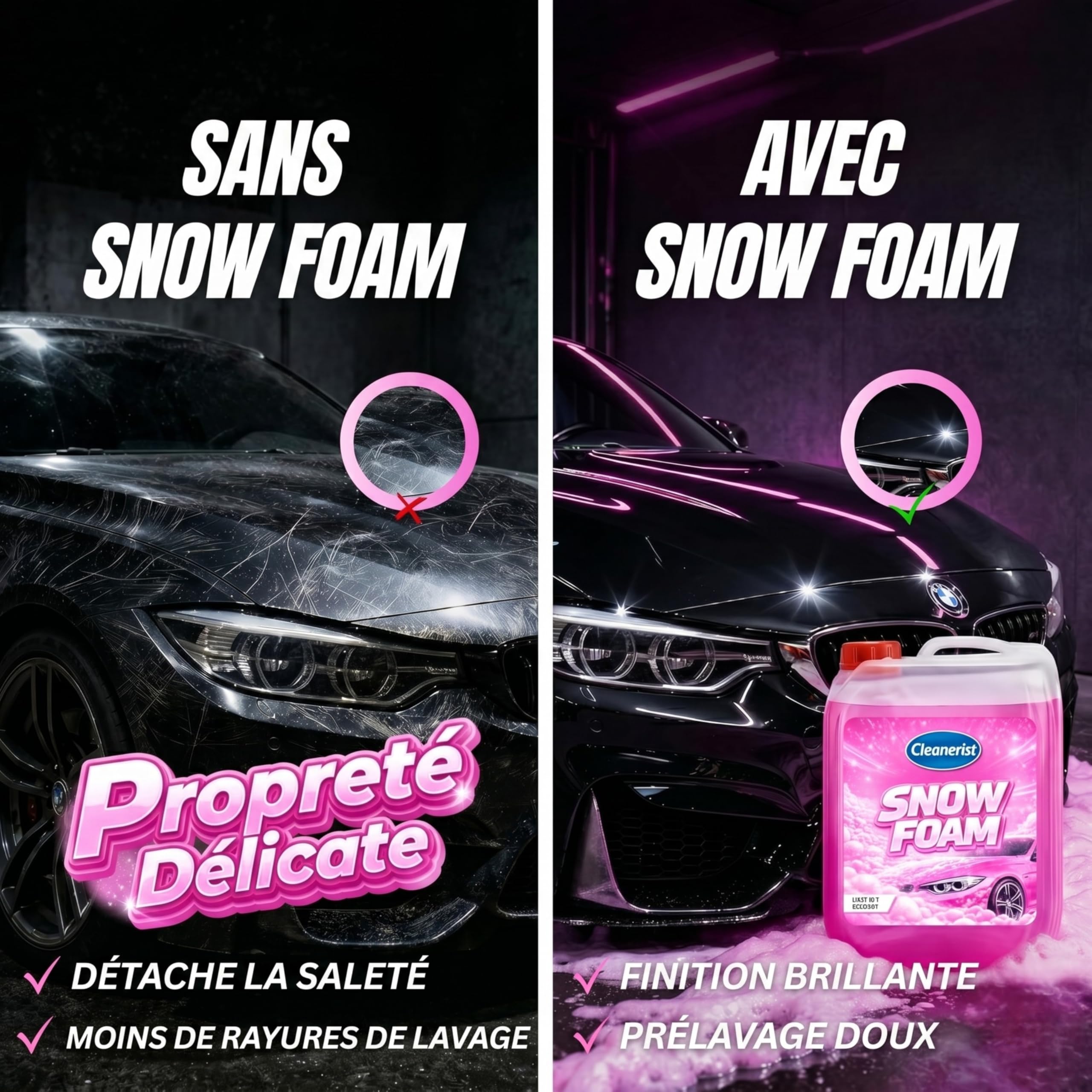 Cleanerist | Snow Foam Pink 5L concentré - shampoing auto prélavage actif pour canon à mousse - nettoyage dense voiture, moto, caravane et camping-car - parfum agrumes