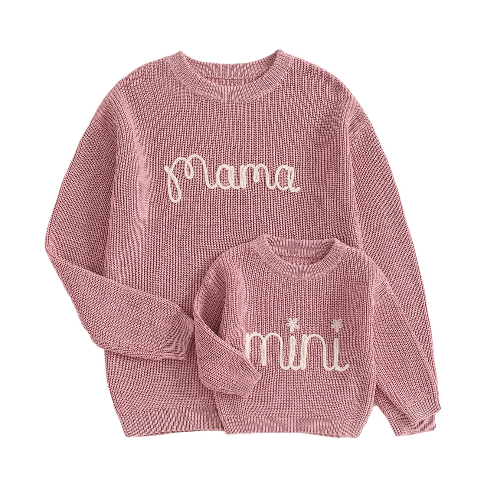 Mommy and Me Sweater Matching Family Outfit Long Sleeve Knit Sweater Pullover Mom and Baby Clothes