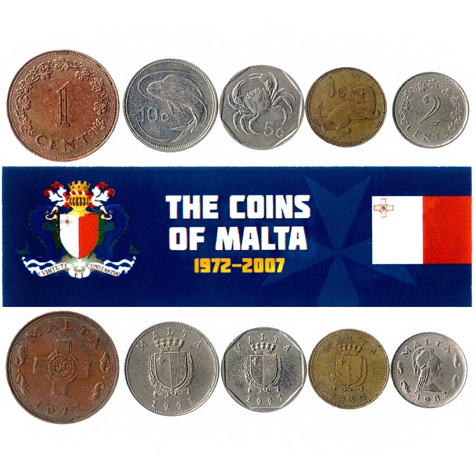 The Republic of Malta 5 Mixed Coins | 2 Mils - 50 Cents | Maltese Currency Since 1972