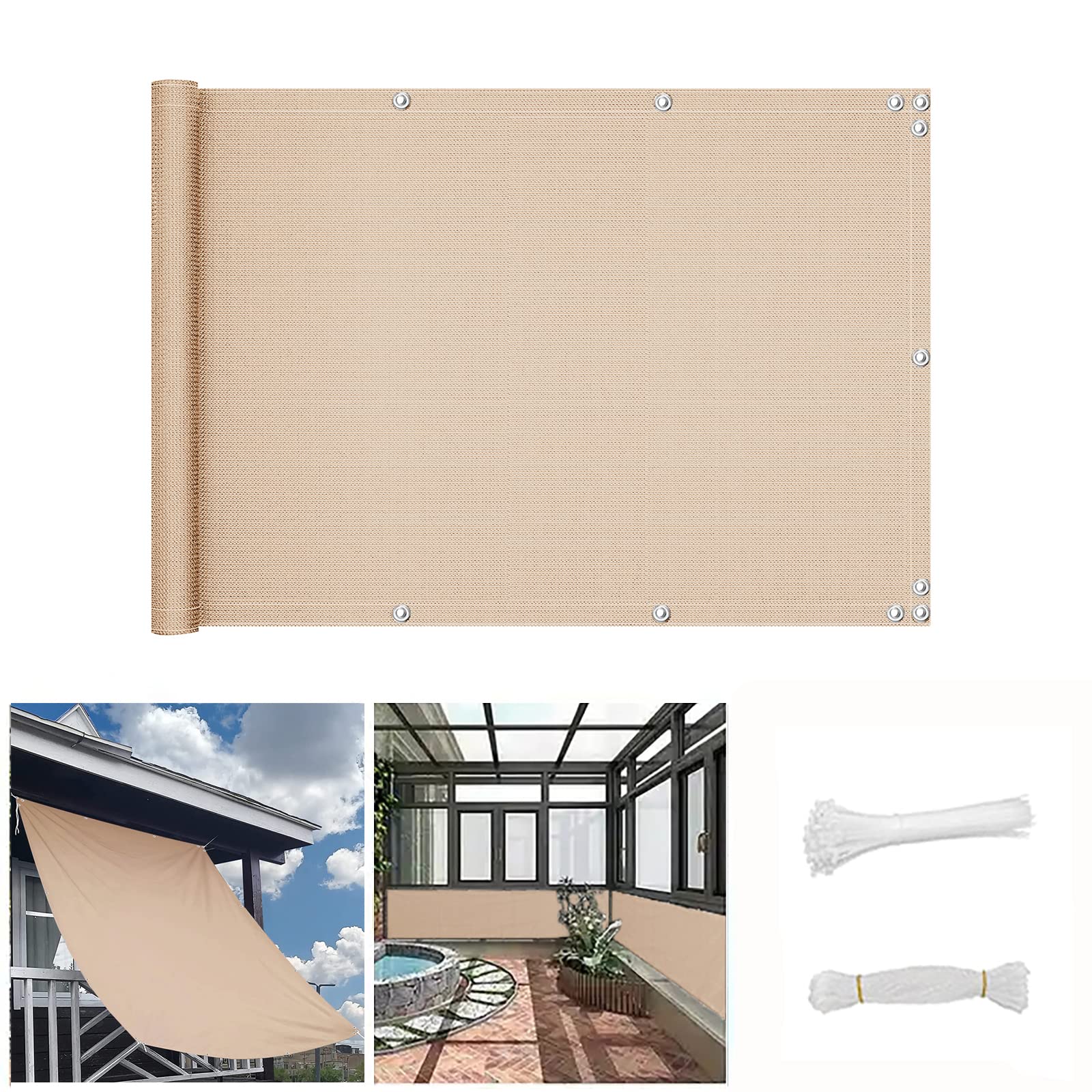 QINGLV Balcony Screen Privacy Protection 150x600cm Privacy Protector Balcony Cover Weatherproof Weather-Resistant Privacy Fence Screening For Patio Fence Backyard Porch -Sand Color
