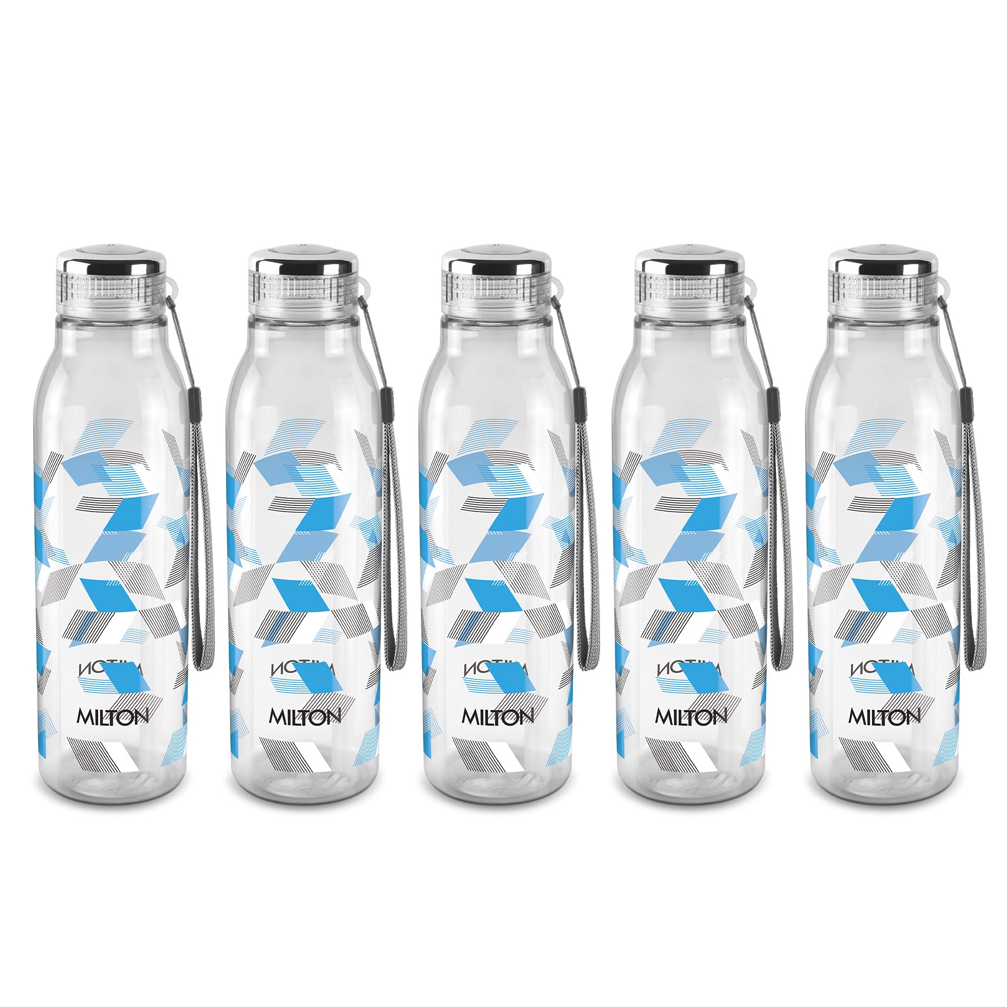 MILTON Helix 1000 Pet Water Bottle, Set of 5, 1 Litre Each, Blue, Reusable Plastic Fridge Bottle, BPA Free and Leak Proof Bottles for Travel, Work