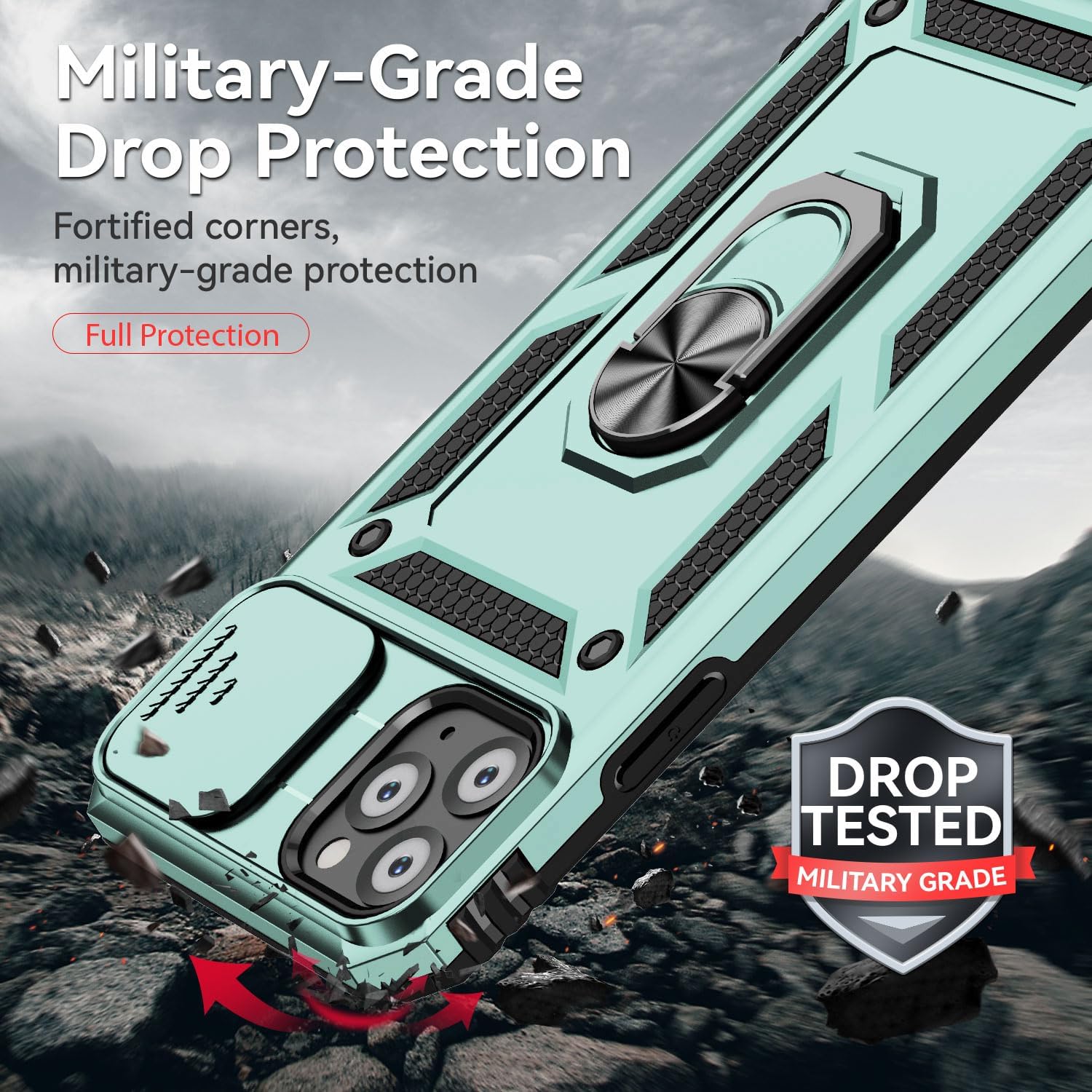 for iPhone 11 Pro Case with Screen Protector：Dual Layer Military Grade Drop Protection Magnetic Ring Kickstand - Camera Lens Protective Phone Case for iPhone 11 Pro Dark Green image 2