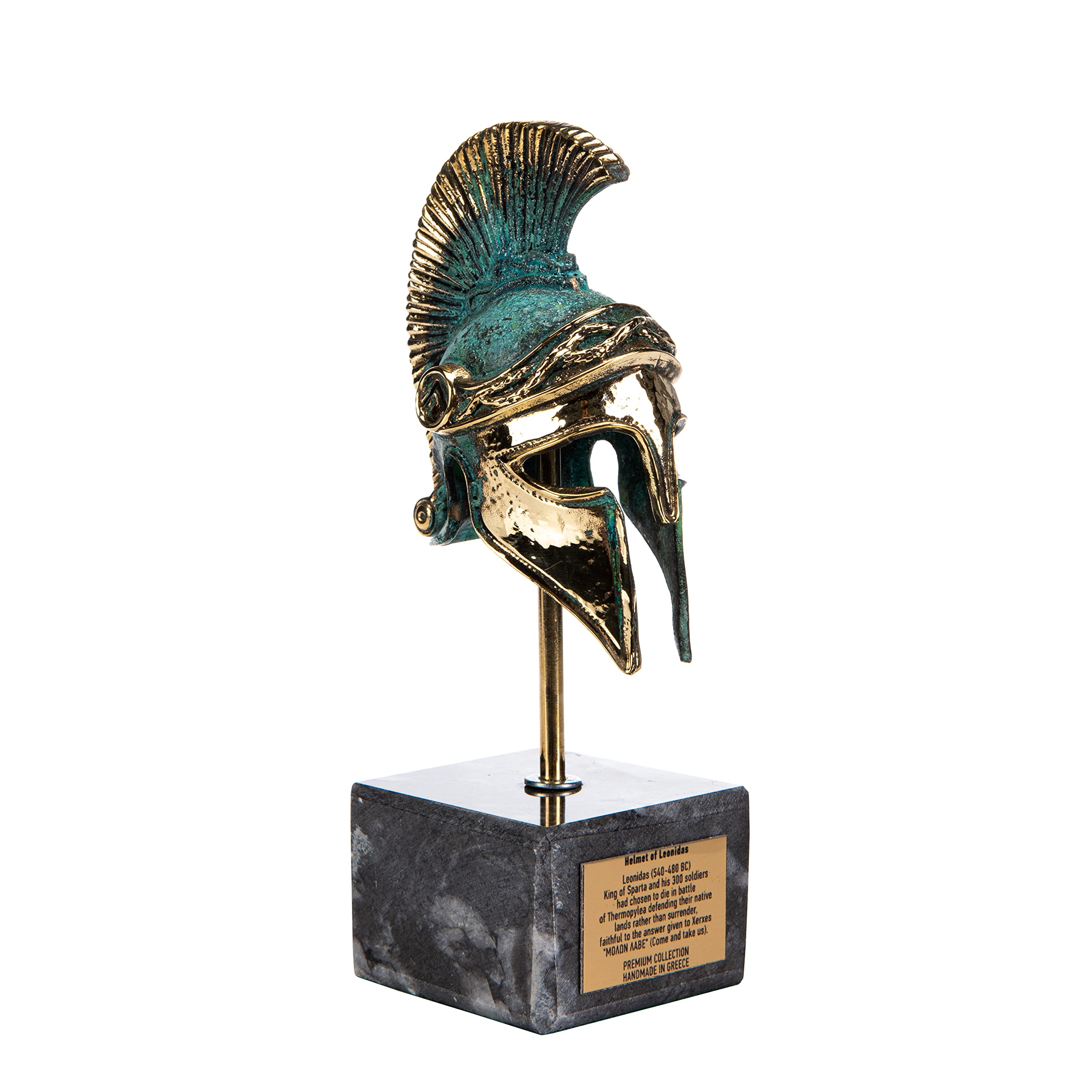 Leonidas King of Sparta hełm starożytna grecka replika muzeum z litego brązu z podstawą 14 cm