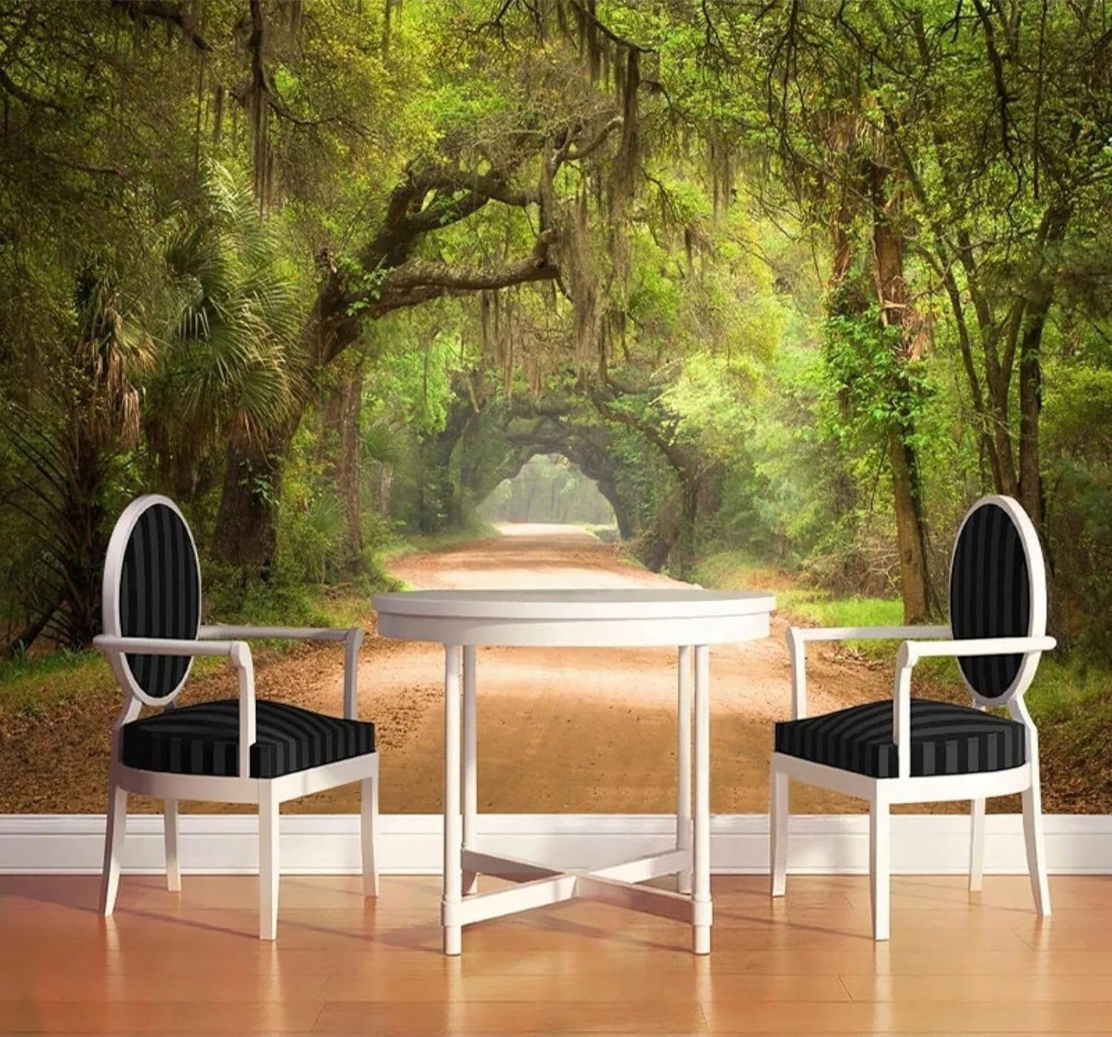 XLMING Fresh Three Dimensional Woodland Path Landscape 3D Wallpaper Silky Texture Home Study Office Grey Dining Room Sofa Bedroom Living Room TV Backdrop-400cm×280cm