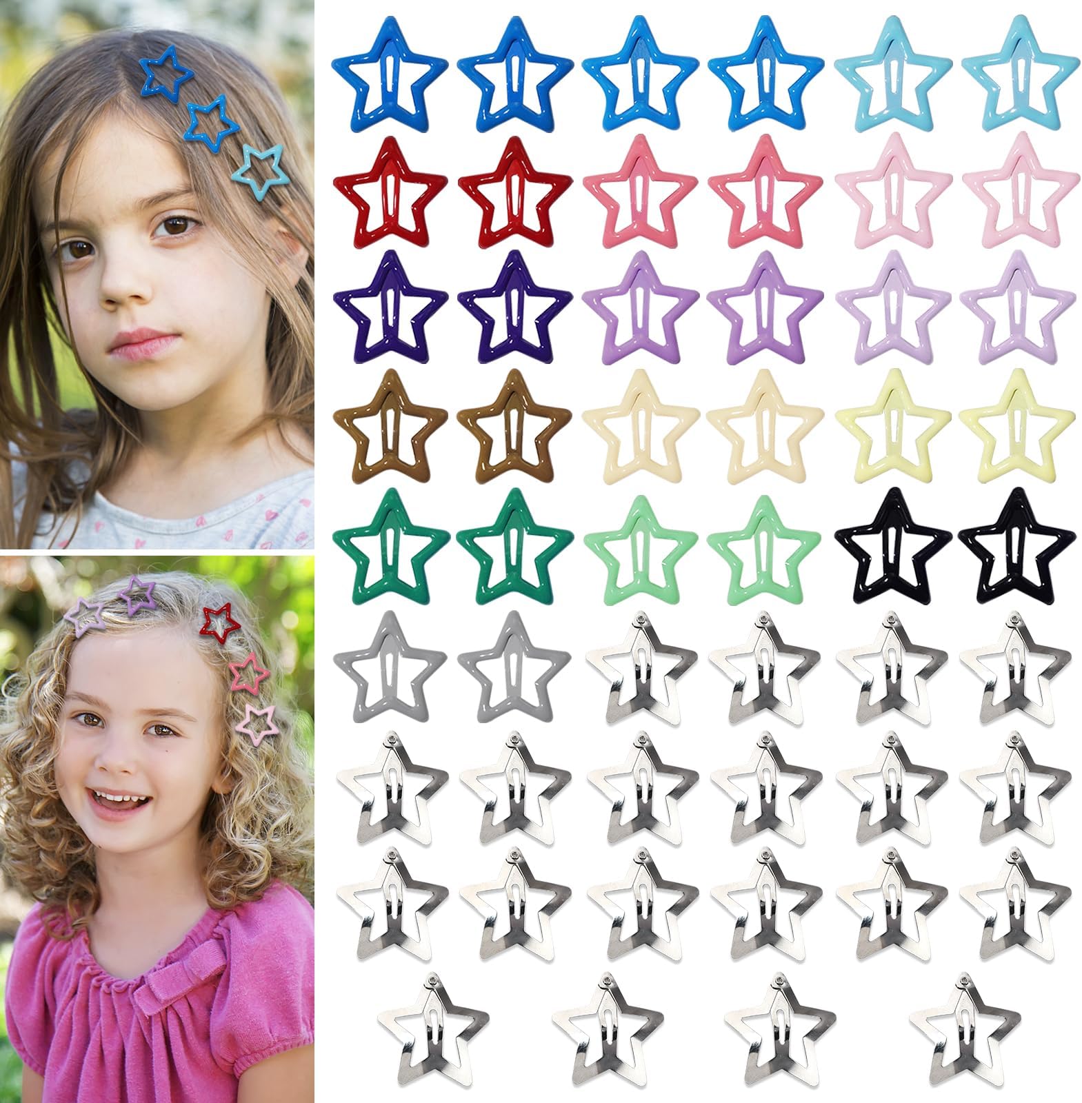 Teaaha 30 PCS 1.18'' Star Snap Hair Clips, Non Slip Cute