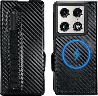 for Motorola Razr Fold Wallet Case with Moto Pen Ultra Holder, Strong Magnetic Compatible with MagSafe, Carbon Fiber Texture Leather, 3 Card Slots with RFID Block for Moto Razr Fold Black, Razr Fold