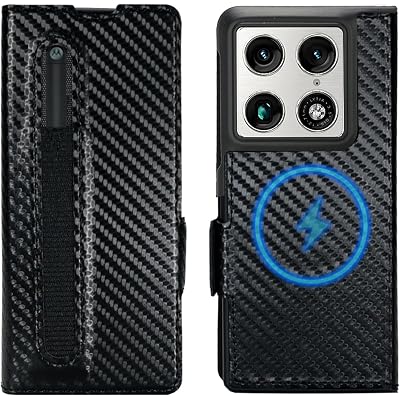 for Motorola Razr Fold Wallet Case with Moto Pen Ultra Holder, Strong Magnetic Compatible with MagSafe, Carbon Fiber Texture Leather, 3 Card Slots with RFID Block for Moto Razr Fold (Black, Razr Fold)