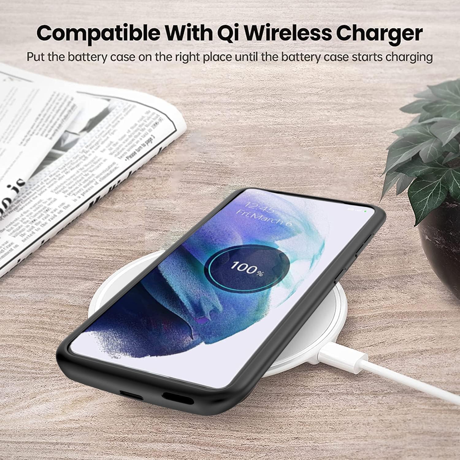 Galaxy S21 Battery Case(6.2inch) Qi Wireless Charging Compatible, 7000mAh Extended Power Case Slim Protective Portable Charger Case Rechargeable for Samsung Regular S21 5G - Black