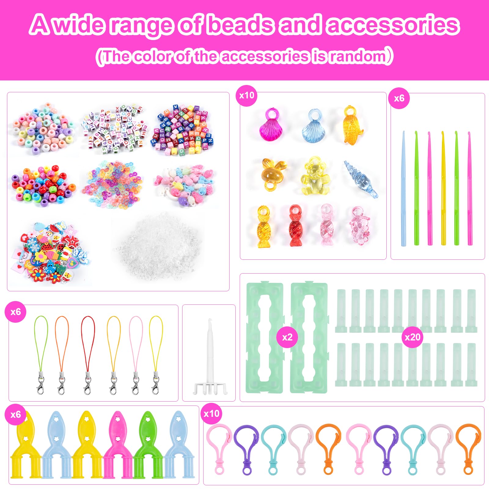 Noa Home Deco Loom Set di 15000 elastici per braccialetto fai da te, accessori, set di elastici colorati con ciondoli e accessori, fai da te, regalo per bambini, ragazzi e ragazze