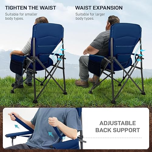 Miniatura 4 de EVER ADVANCED Oversized Folding Camping Chair for Adults with Adjustable Lumbar Support, Heavy Duty Chair with Side Pockets, Portable Collapsible