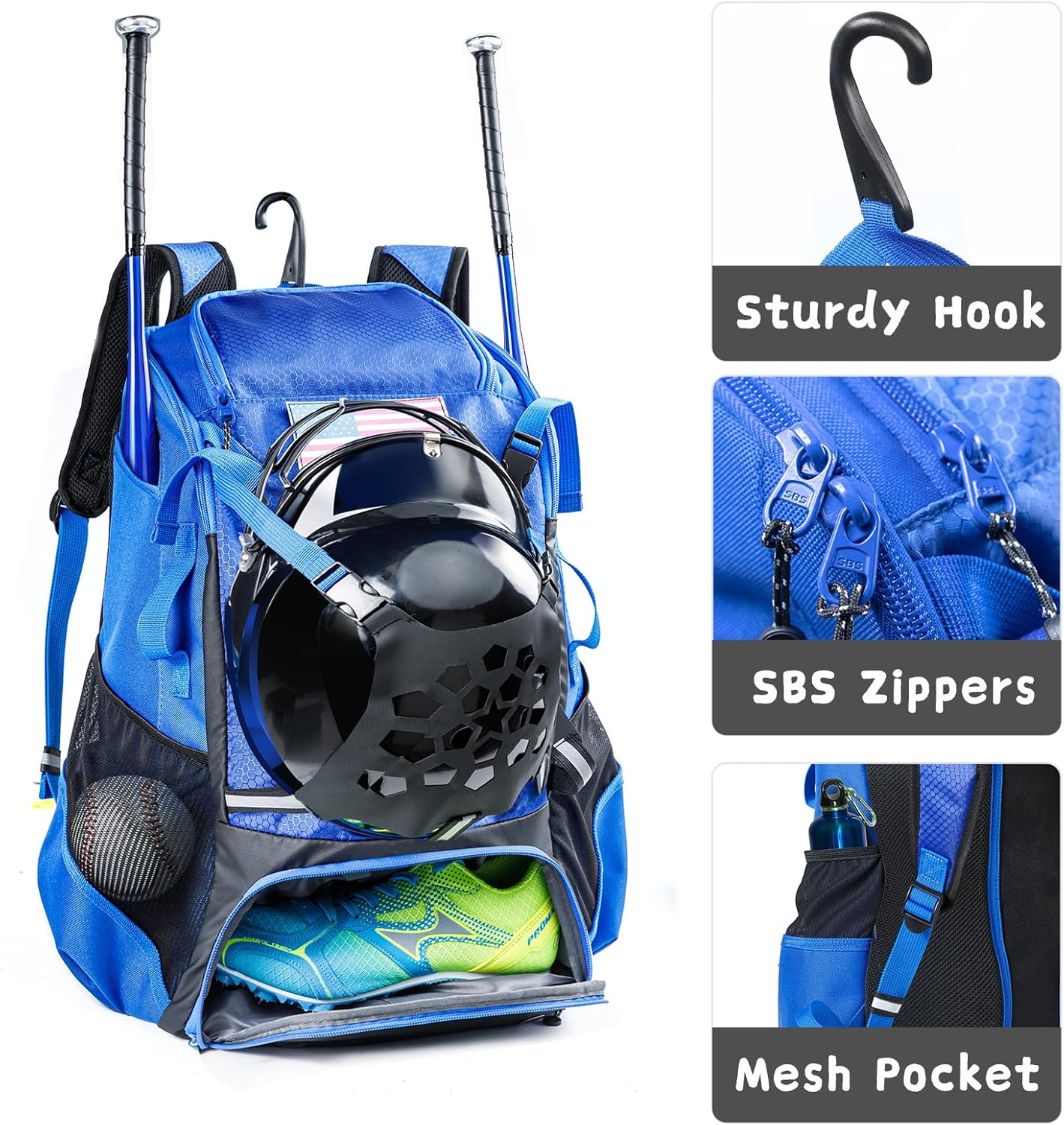 Baseball Backpack for Youth, Boys, Adults - Bat and Softball Equipment Bag With Glove Holder, Helmet, Shoes Compartment - T-Ball Accessories and Baseball Gifts - Image 3