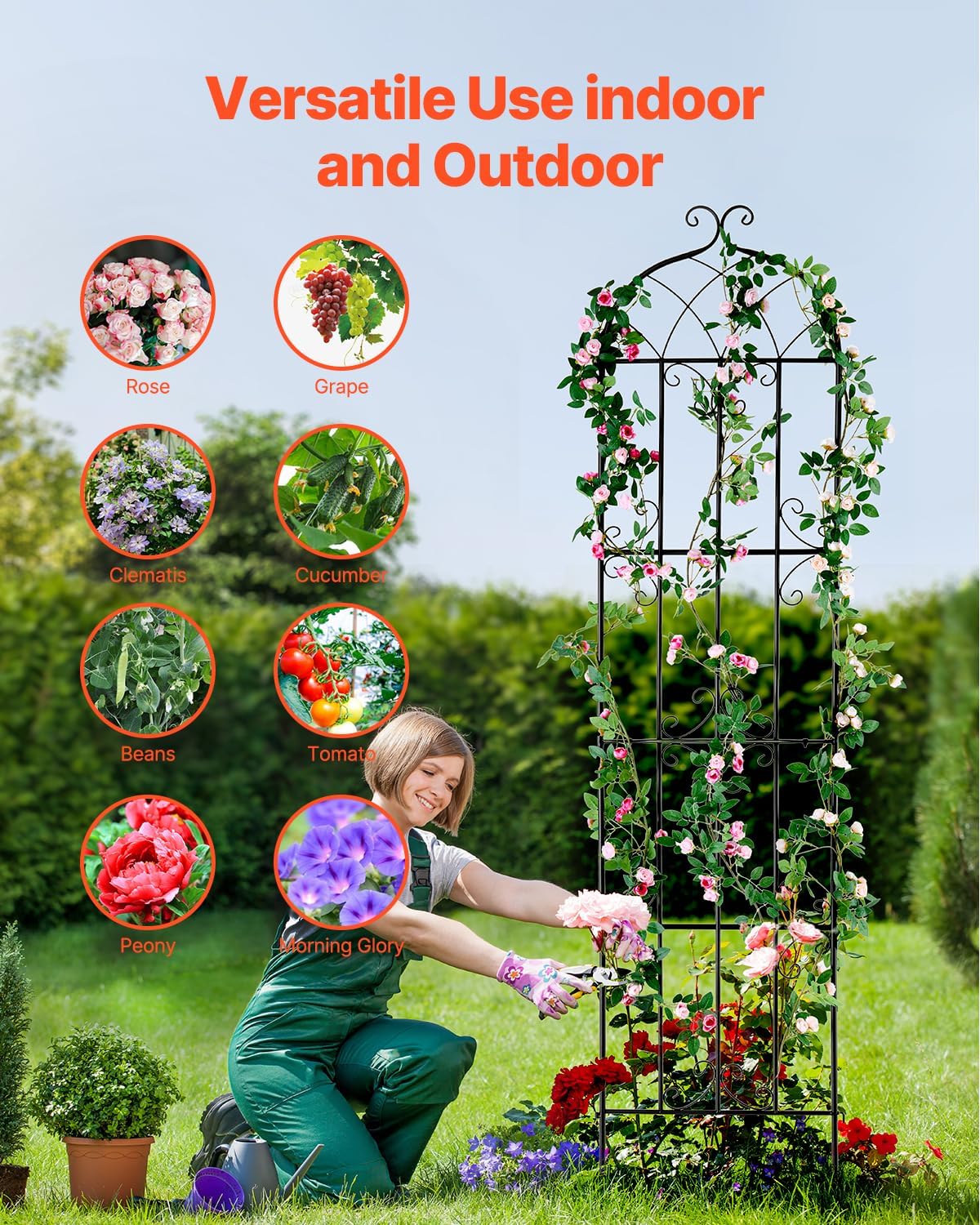 VEVOR Garden Trellis for Climbing Plants, 87 x 20 in, 4 Packs Rustproof Metal Garden Flower Rose Trellis, Outdoor Climbing Clematis Trellis Cucumbers Support for Courtyards Lawns