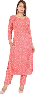 Jaipuri Rayon Bandhej Print kurta Pant Set for Women,Multicolor
