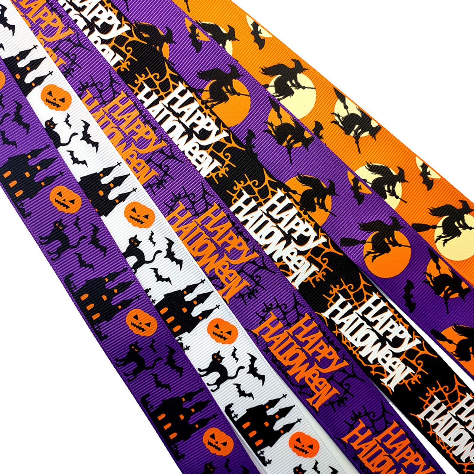 myaddiction 6Pcs Halloween Ribbon Printed Grosgrain Ribbons for Gift Wrapping Festival