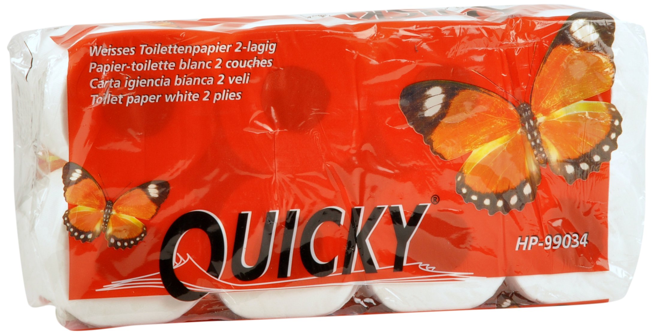 Quicky Lot de 4 packs de 8 rouleaux de papier toilette double couche 250 feuilles par rouleau Blanc