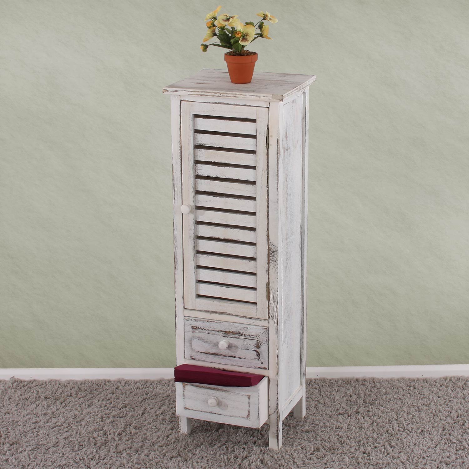 Mendler Kommode Shabby-Look, 90x30x25cm - weiß