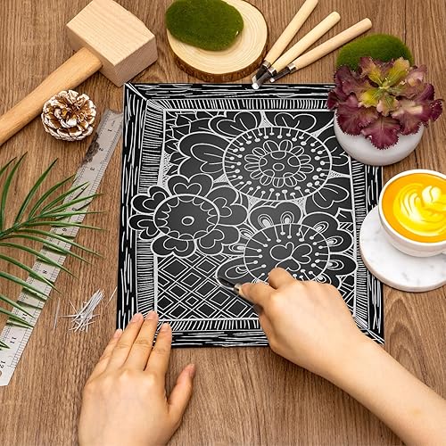 Miniatura 34 de Yeaqee Bloque de linóleo para tallar goma suave, hojas de linóleo grandes, placas de lino sin montar para grabar, proyectos de arte, impresión