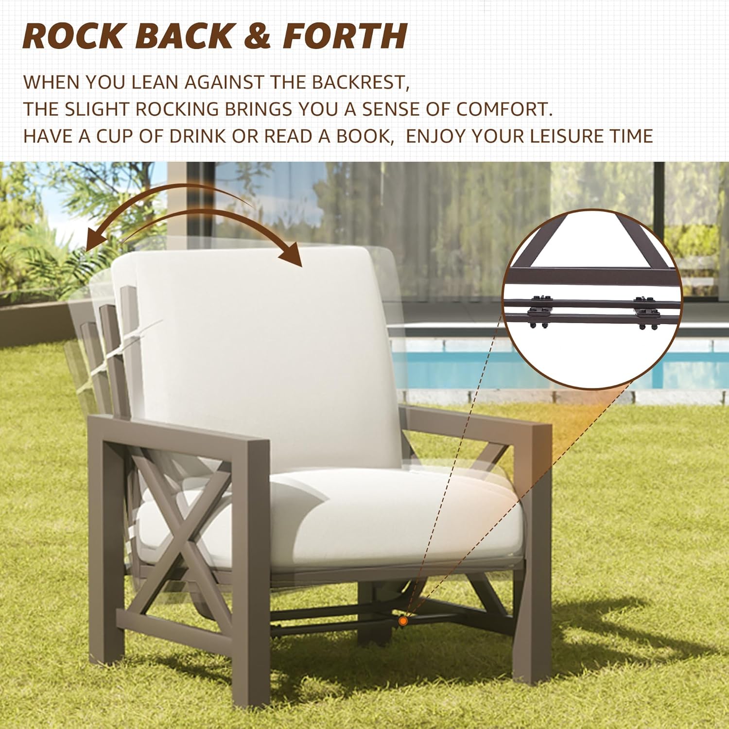 NATURAL EXPRESSIONS Patio Furniture Sets, 4 Pieces Outdoor Furniture Modern Metal Patio Sectional Sofa Conversation Set,2 Motion Rocking Chairs,6.5" Olefin Cushions for Yard,Porch,Poolside