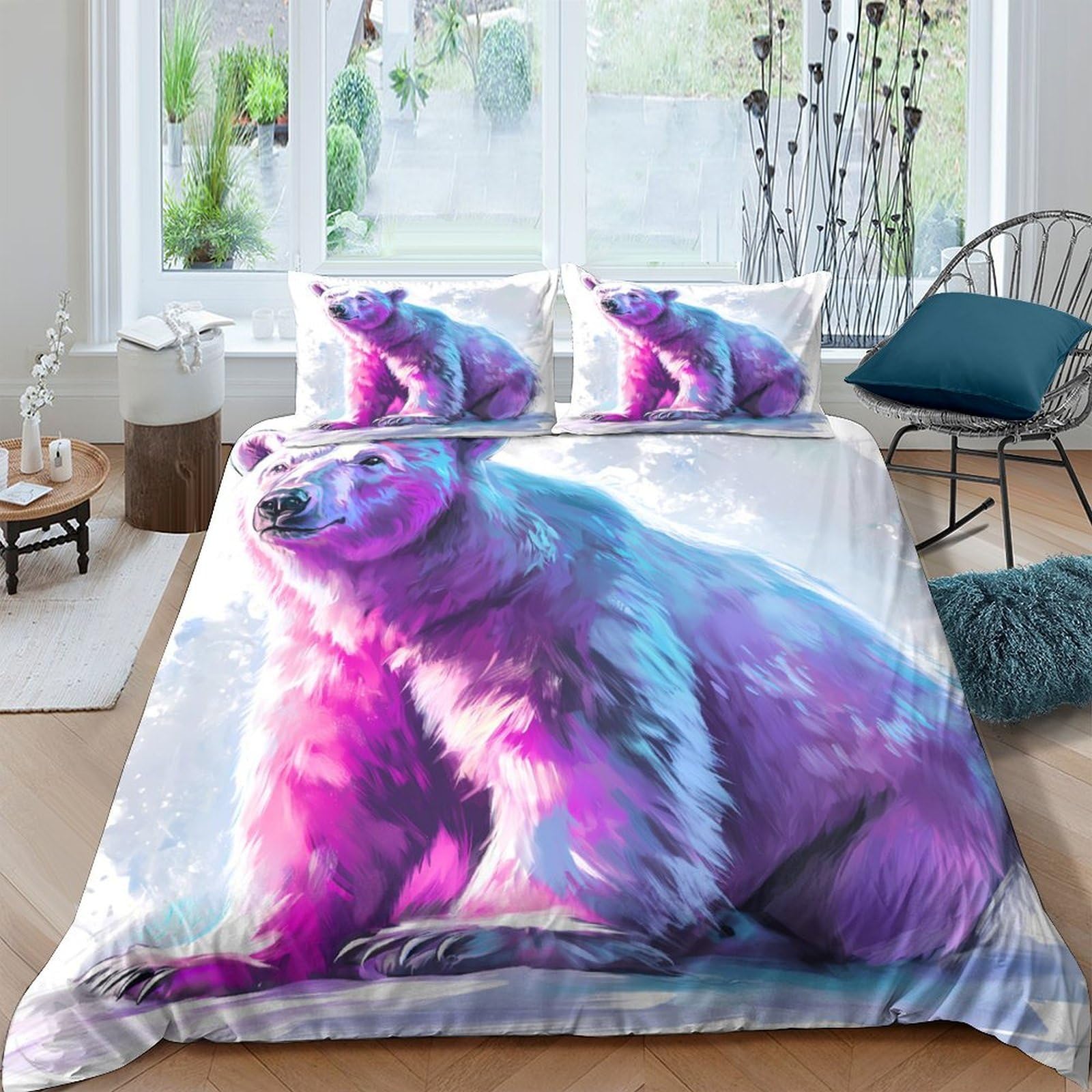 Ctjqhvkz Style-2 3D Printed Aurora Polar Bear Fitted Sheet Microfiber Soft Anti-Slip Mattress Cover Bedroom Decor Machine Washable Single（135X200cm）