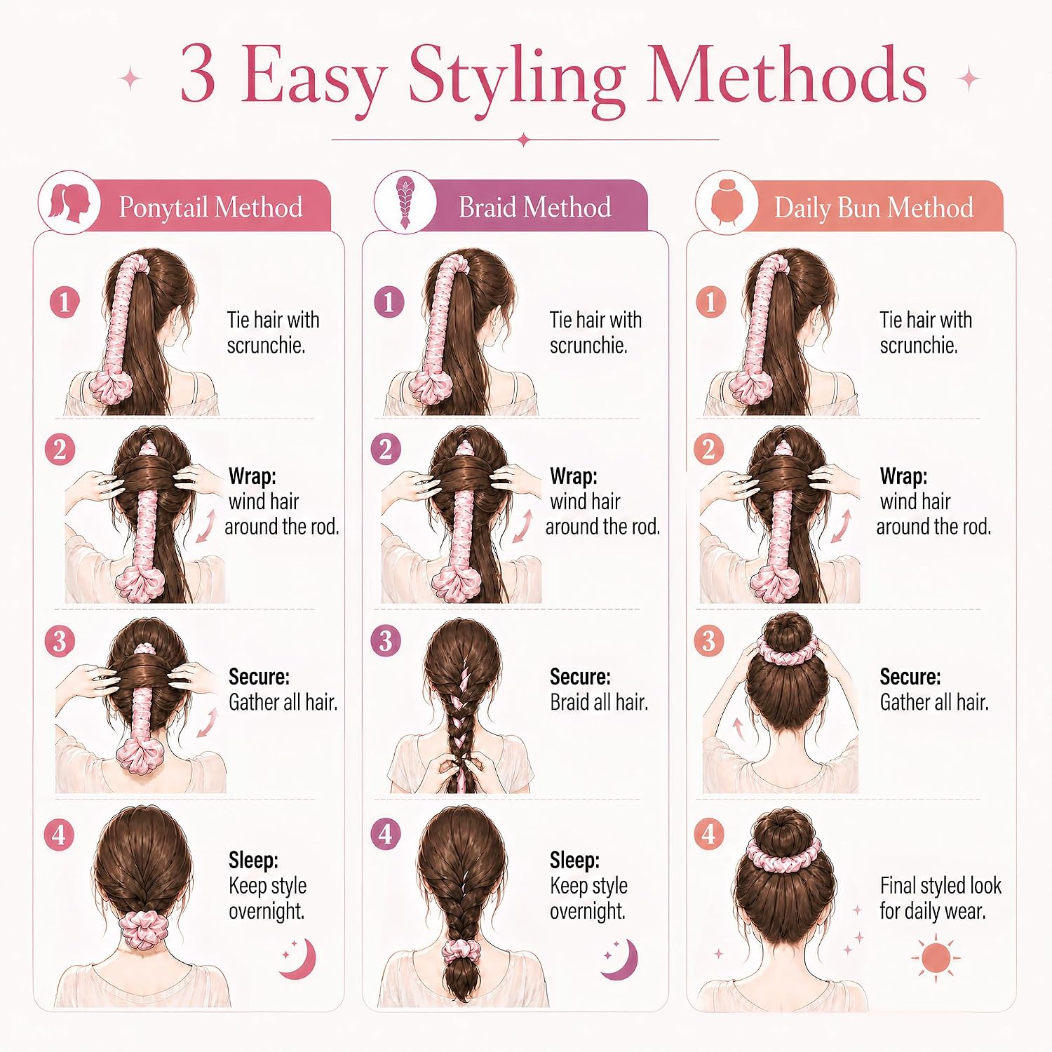 Multi-function Satin Heatless Hair Curler, No Heat Blowout Curling Rods, Sleep Scrunchie with Built-in Scrunchie Ends, Soft Sleep In Styling Tool for Full Bouncy Curls - Black