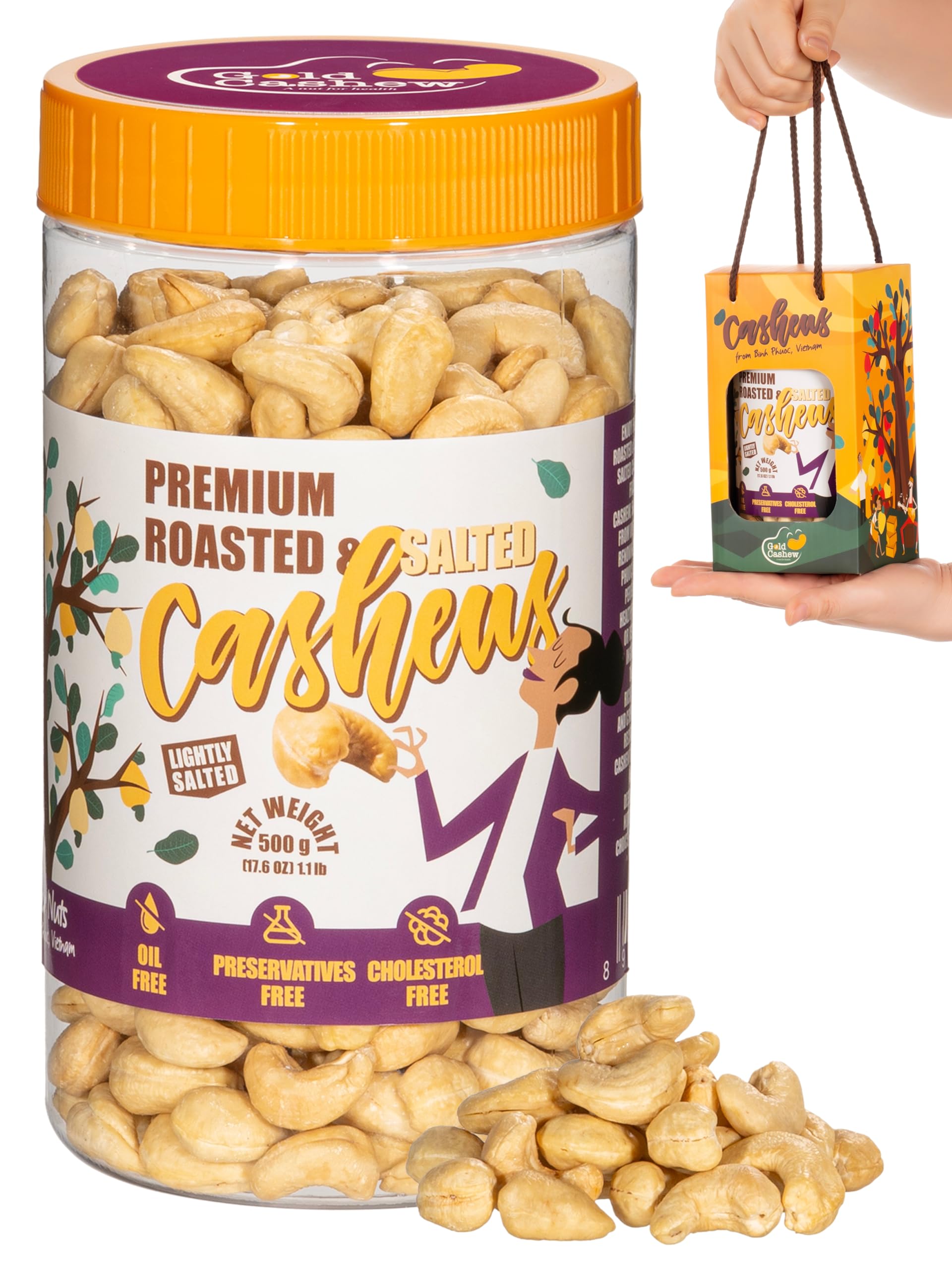 Cashews Roasted Lightly Salted - Snacks for Adults, Whole Nut (No Mixed), Oil Free, Farm Fresh, Plant Based Protein, Promote Heart Health & Weight