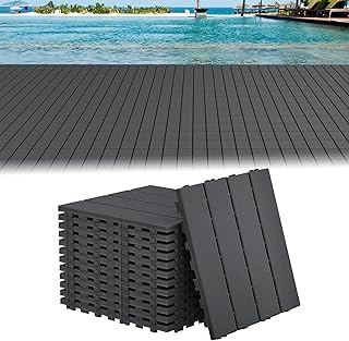 UISEBRT Terrassenfliesen Balkonfliesen mit Aussehen der Holzmaserung, Klickfliesen Terrasse für Balkon Garten, Wetterfeste Platten mit Drainagefunktion, 30x30 cm - Anthrazit(11 Stück=1㎡)