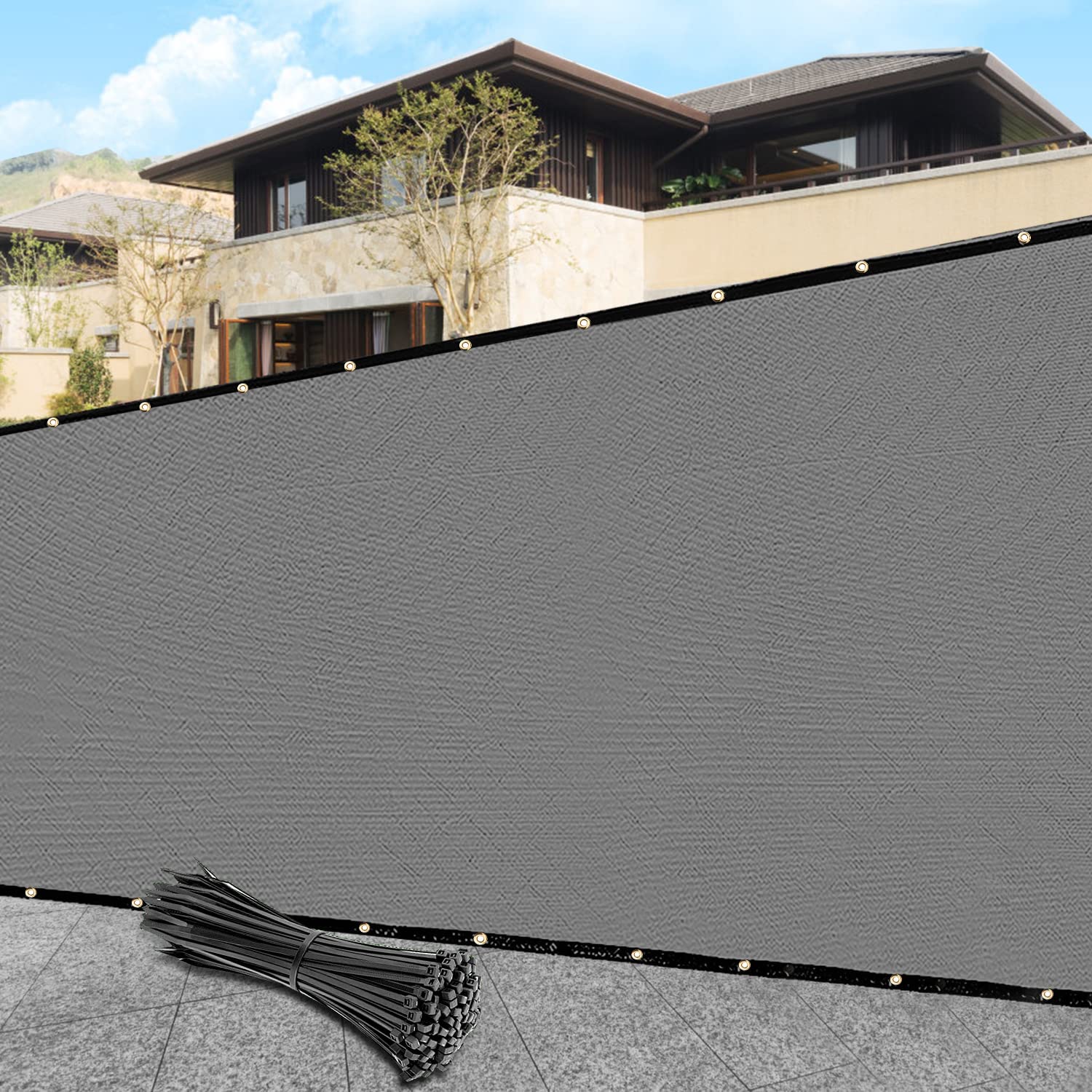 SHADEWIZ3' x 10' Gray Privacy Screen Fence Cover Heavy Duty Fencing Mesh with Zip Tie for Deck, Patio, Backyard, Outdoor Pool, Porch, Railing - We Can Make Custom Sizes