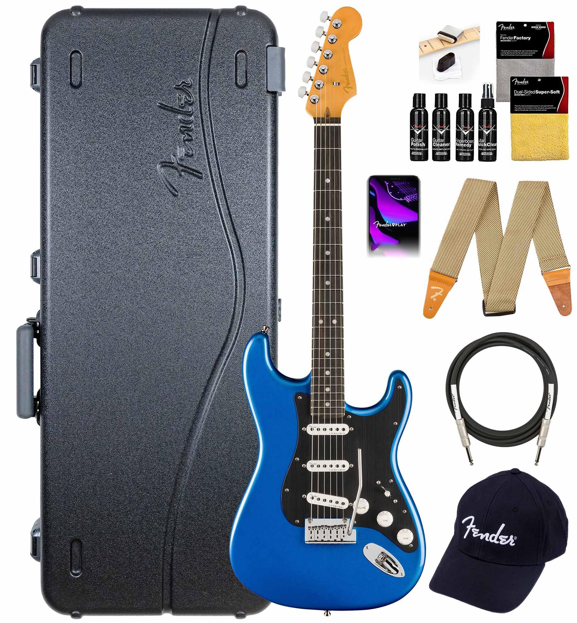 Fender American Ultra II Stratocaster - Noble Blue Bundle with