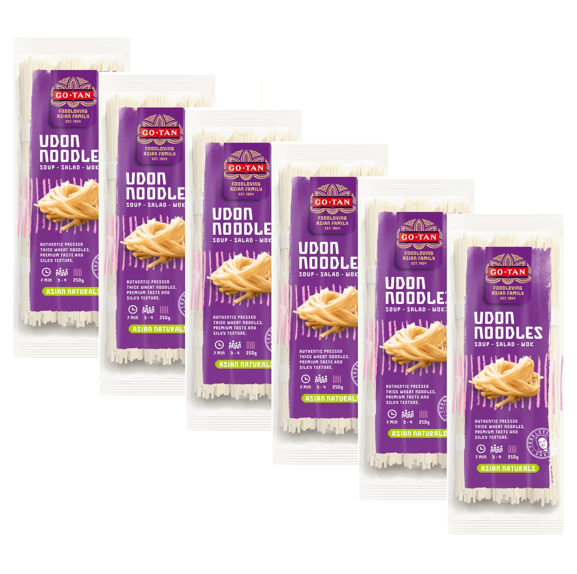 Go-Tan | Udon Noodles Giapponesi | Pasta Tipica Giapponese | Farina Grano Tenero - 6 x 250 Gr
