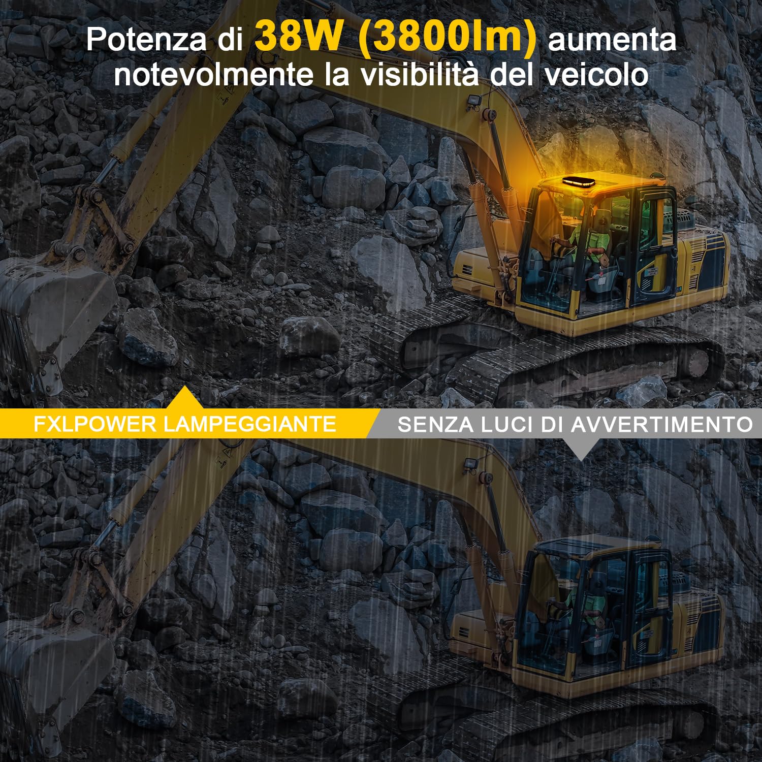 Lampeggiante Arancione a 42 LED con Magnete - Luce di Avvertimento 12V 24V, Cavo da 3,8 m, Impermeabile IP68, 38 Modalità per Camion, Attrezzature Edili, Agricoltura