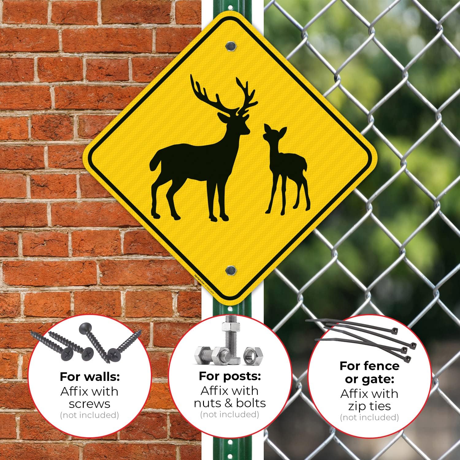 Deer with Fawn Crossing Sign, 18x18 Inches, 3M AEGP Reflective.063 Aluminum, Fade Resistant, Made in USA